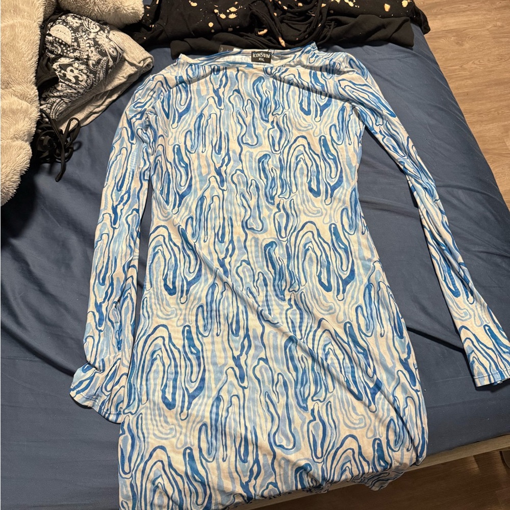 ICON Blue and White Swim Coverup